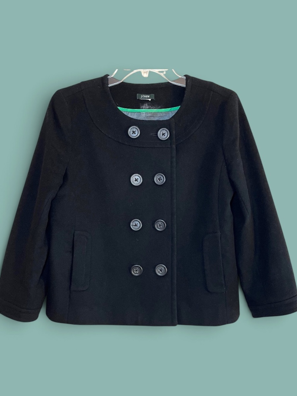J. Crew Vintage Pippa Peacoat Collarless Wool Blend Black Medium 12 (Modern 6/8)